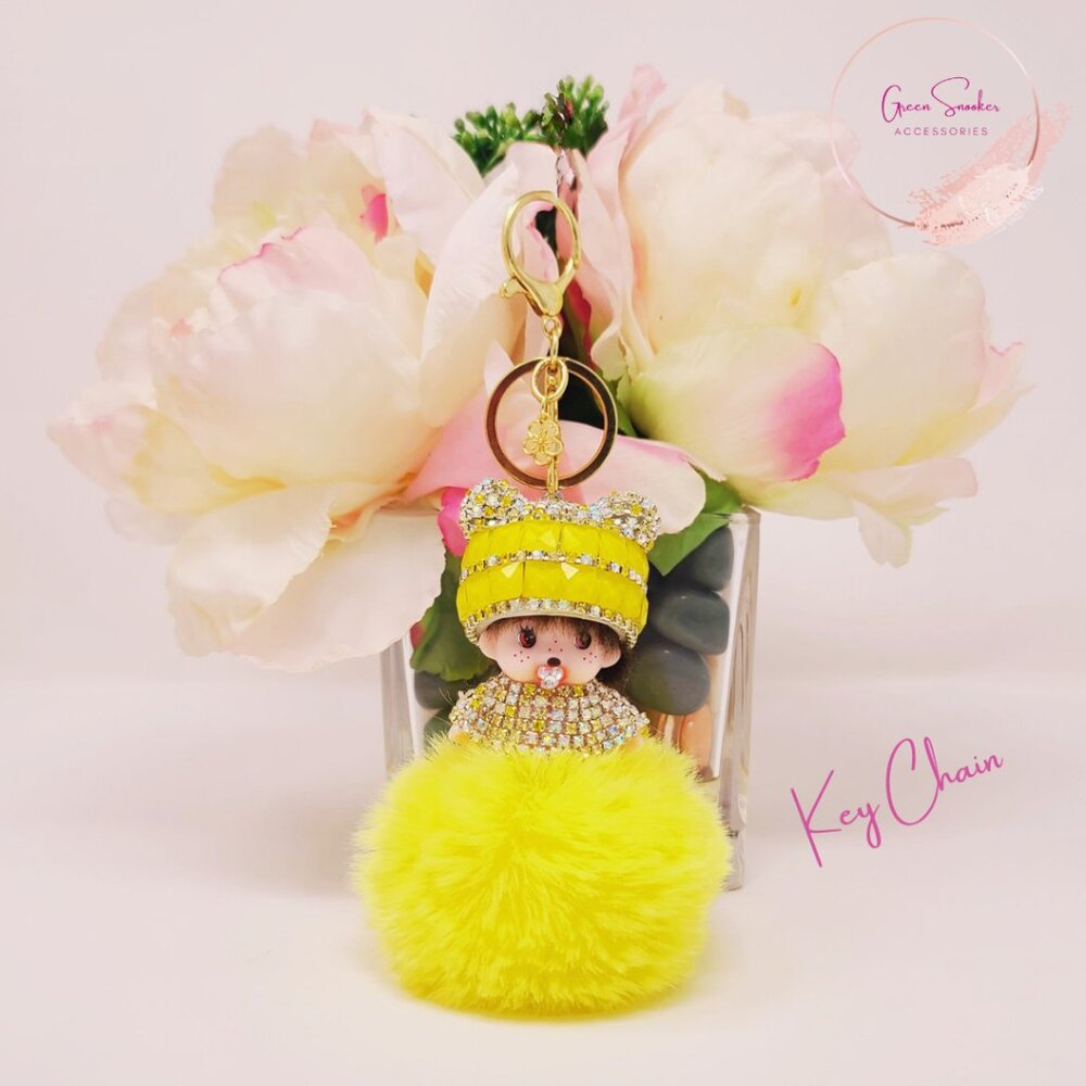 Keychain, Cute Monchichi, Pompom Ball